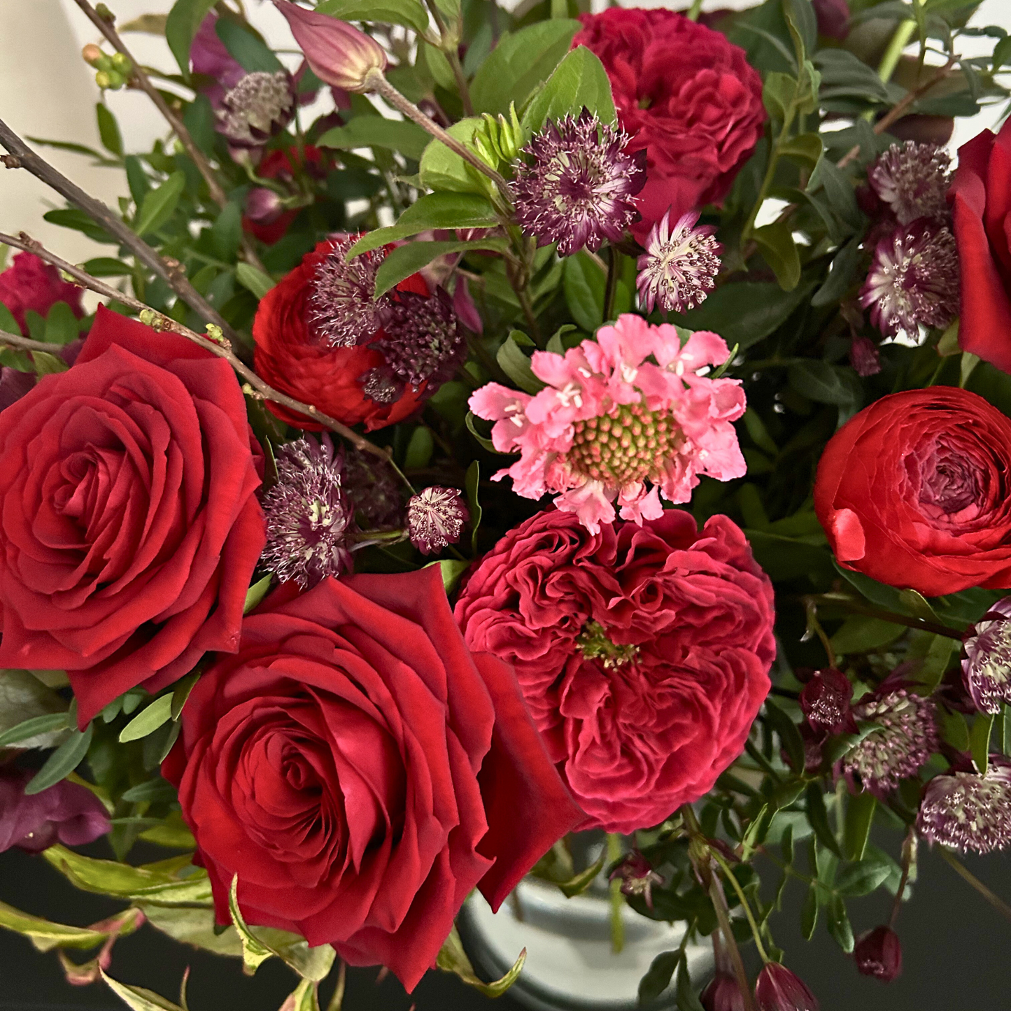 Seasonal Valentine Garden Bouquet – Roses, Ranunculus & Hellebores