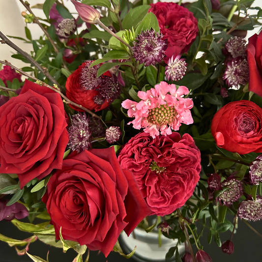 Seasonal Valentine Garden Bouquet – Roses, Ranunculus & Hellebores
